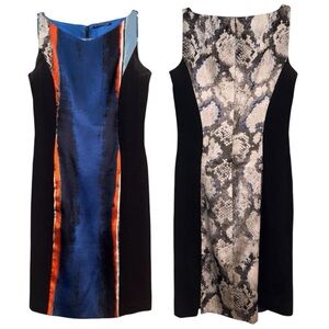 Elie Tahari Vibrant Blue and Black Mini Dress with Orange Highlights
